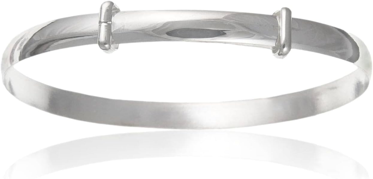 Designer Inspirations Boutique Plain Polished Expanding/Expandable/Adjustable Bangle Bracelet for Baby/Child/Children/Women - 925 Sterling Silver - Baby/Childrens Jewellery