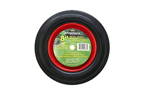 Shepherd Hardware 9636 8-Inch Semi-Pneumatic Rubber Tire, Steel Hub with Ball Bearings, Ribbed Tread, 1/2-Inch Bore Centered Axle
