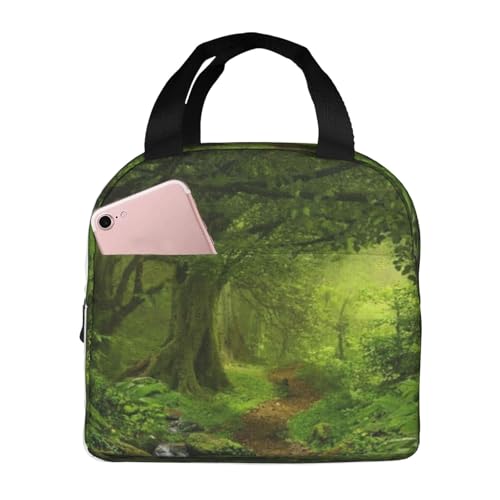 保冷ランチバッグ 大容量 防水 熱漏れ防止 おしゃれで丈夫 通勤、通学、アウトドアに便利 男女兼用 (森林の緑の絵画日本のモダンな緑の木)