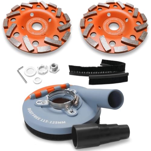FANZWORK Carter d'aspiration pour meuleuse d'angle avec 2 meules diamantées de 125 mm de qualité professionnelle – Brosses remplaçables – 99% universelles – Bague d'adaptation renforcée