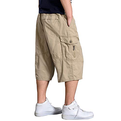 HAORUN Men Baggy Cargo Shorts Wide Leg Casual Short Pants Plus Size Trousers (US 3XL/Asia 5XL: Waist: 116-127 cm/45.67"-50.00", Khaki)