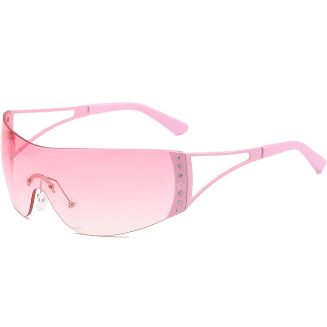 Occhiali da sole da donna, senza montatura, punk, monoblocco, da uomo, di lusso, con montatura UV400, occhiali da vista alla moda