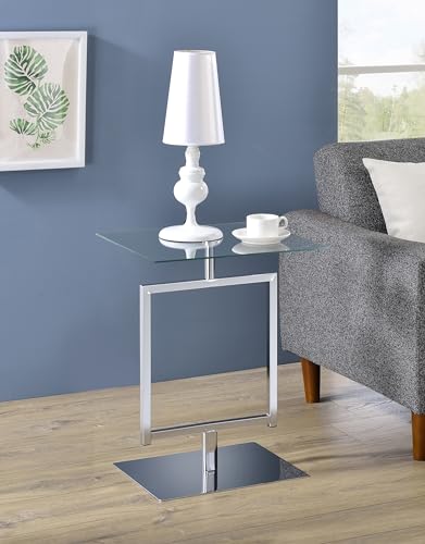 Kings Brand Furniture Molein Rectangular Side Table, Chrome Metal Base with Tempered Glass Top, 18x16x23 inches