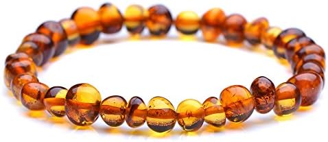 Polished Baltic Amber Bracelet for Adult - Unisex - Genuine Baltic Amber (Cognac, 7)