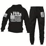 Ciovwfep Mens Womens 2Pcs Vintage American Flag Tracksuit Sets, 2 Piece Veterans Day Flag Pullover Hoodie Outfits, Sweatshirt and Sweatpants with Pockets for Casual Athletic Jogging