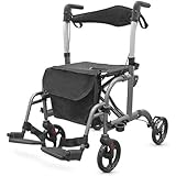 QUIRUMED Klappbarer Gehhilfe und Stuhl aus Aluminium mit Rollen