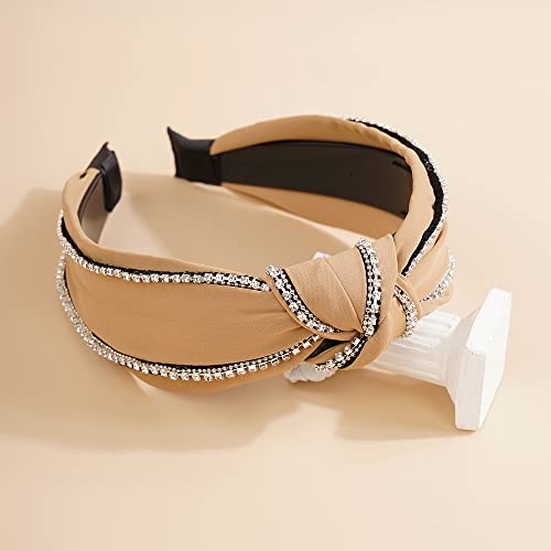 Wiwpar Knotted Headbands For Women Fashion Wide Knot Headband Rhinestone Head Bands Hair Hoop Hair Accessories (Brown) #TOP1