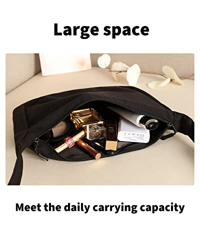 Small Sling Crossbody Bag For Women Men, Mini Crescent Bag With Adjustable Strap, 2 Zippers Lightweight Nylon Shoulder Waist Fanny Pack Belt Bag For School Sport Casual Travel Hiking Work #TOP5