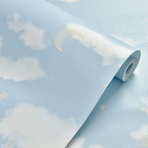Self Adhesive Non-Woven Clouds Pattern Contact Paper Peel and Stick Wallpaper for Kids Nursery Boys Girls Bedroom Wall Furniture Decal (20.83"x117", Blue) Cover