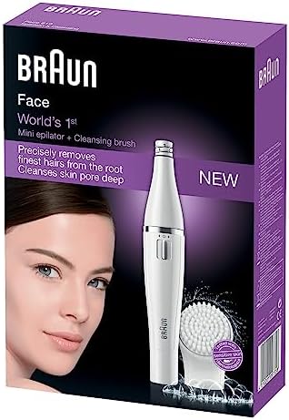 Braun FaceSpa Gesichtsepilierer Damen, Damenbart Entferner, Gesichtsreinigungsbürste, Haarentfernung und Reinigung, Wasserdicht — 810, Weiß/Silber