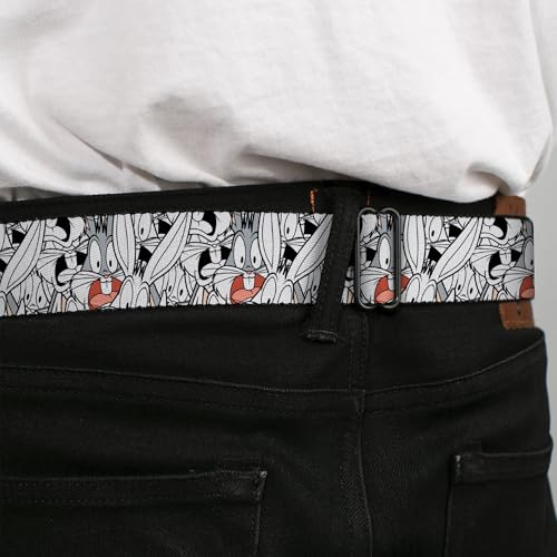 Looney Tunes Belt, Seatbelt Buckle Belt, Bugs Bunny Expressions Stacked White Black Gray, Adjustable4