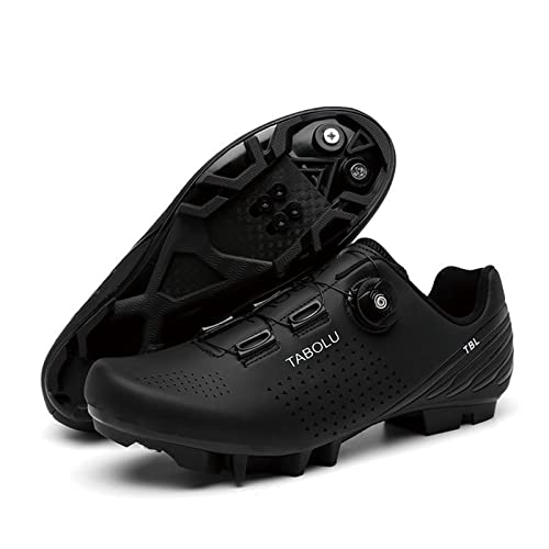 AIBAB Rennrad Fahrradschuhe Damen Herren MTB Fahrradschuhe mit Schnellschnürung Selbstsichernde kompatible SPD Cleats Indoor Outdoor,Blackmountainbikingshoes-36 Cover