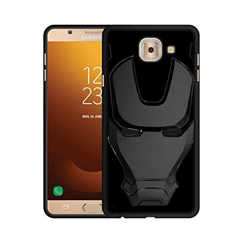 Image of COVERLY Official 3D Touch Feel Trending Marvel Avenger Logo Mask Soft Rugged Grip Iron Man Super Power Cartoon Movie Engraved Silicone Matte Back Cover for Samsung Galaxy J7 Max -Black