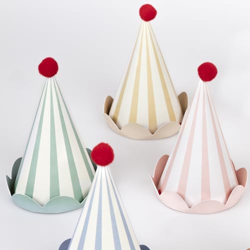 Meri Meri Birthday Party Hats, Pack of 8 Bright and Colorful Cone Birthday Hats for Kids & Adults