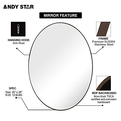 Andy Star Oval Bronze Mirror, Brushed Bronze Bathroom Mirror, Bronze Oval Wall Mirror For Bathroom 20X28 Oval Vanity Mirror In Stainless Steel Frame Wall Mount Horizontal Or Vertical #TOP6