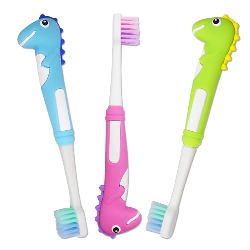 Spazzolini da denti per bambini dinosauro x 3 ~ Set manuale Spazzole Bambino Denti 0-3