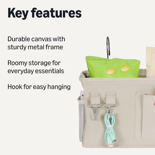 Amazon Basics Bedside Caddy Hanging Storage Organizer for Phone and Bedside Essentials, 4.72 x 14.57 x 7.87 in, Dark Grey Linen view 2