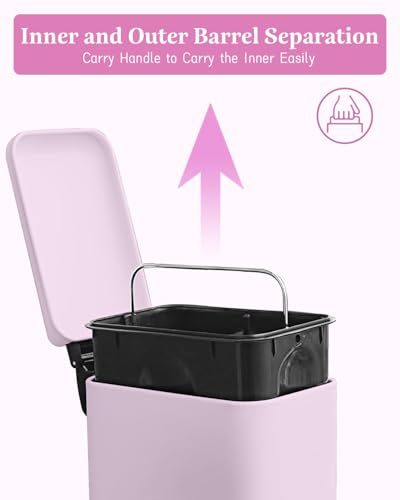 Caneca de basura rectangular de acero inox rosa 10L miniatura 7