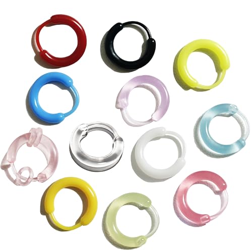Anti-Allergy Unisex Plastic Hoop Ear Retainers & Nose Rings Set, with Buckle, 12 Pairs. (12-in-1)