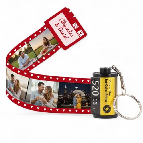 Llavero carrete de fotos personalizado. Llavero personalizado 10 fotos y texto. Regalos originales para mujer y hombre. Regalo aniversario pareja. Llaveros para parejas. Amigo invisible. San Valentín