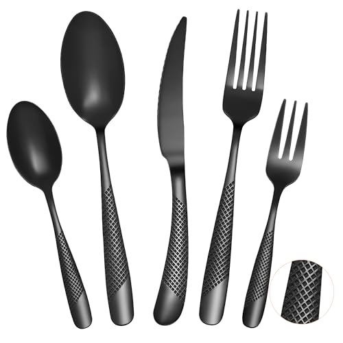 FANTICDE Bestekset voor 4 personen, 20-delig roestvrij staal bestekset zwart mat/eetbestek set met mes, vork, lepel, hoogwaardig roestvrij staal bestek, vaatwasmachinebestendig