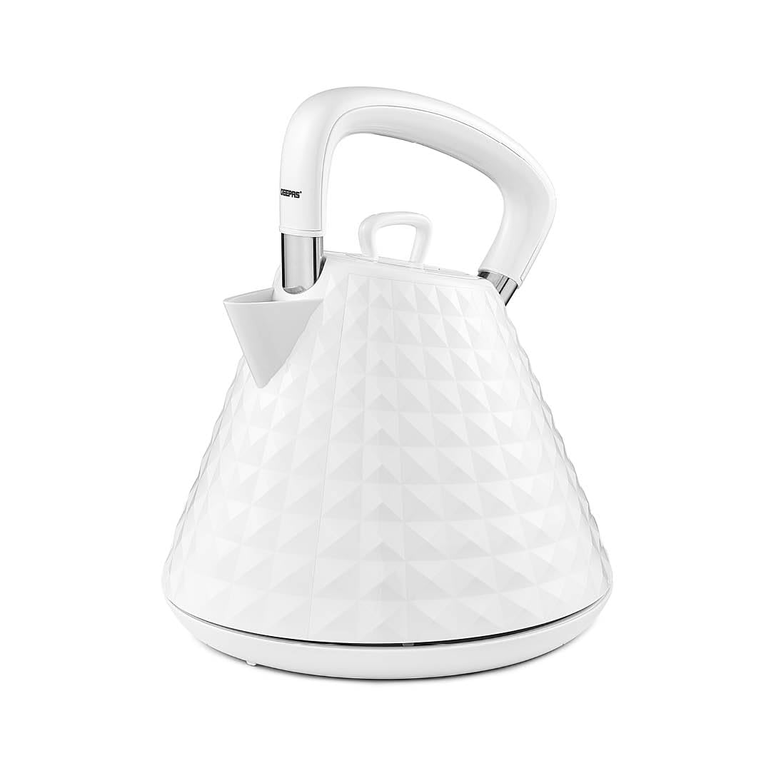 Geepas White 1.5L Cordless Traditional Pyramid Electric Kettle 3000W In