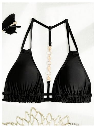 SOLY HUX Women's Halter Triangle Bikini Top Chain Strap Summer Beach Swimsuit Tops4
