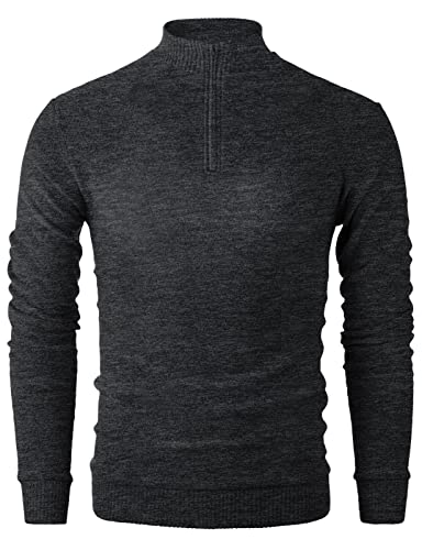 Ohoo Men's Slim Fit Quarter-Zip Polo Pullover Casual Mock Neck Cable Knit Sweater4