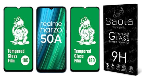 Image of Saola 18D Tempered Glass With Inbuilt AirBag Borders For Realme Narzo 50A (Pack Of 2) with Free Installation Kit. Full screen Coverage - 6.5 inch