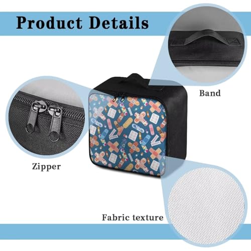 Image of Gomyblomy Band-Aid Print First Aid Kit Empty Portable First Aid Kits Bag for Business Travel Medium Emergency Medical Kit for Cars Home Medicine Bag Blue Medical Supplies Organizer