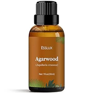 Agarwood Essential Oil, ESSLUX Aromatherapy Oils for Diffuser, Massage, Soap, Candle Making, Perfume, 30 ml