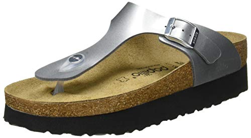 Papillio by Birkenstock Tongs Gizeh Birko-Flor Platform Metallic Silver, Sandalia para Mujer, Plata Metalizada, 38 EU