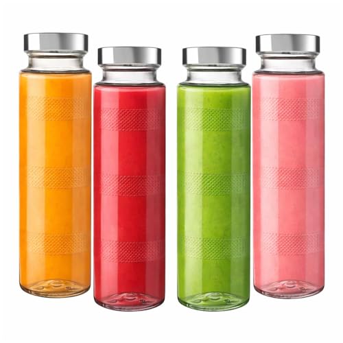 Image of Glassbunny 750ml Leak-Proof Airtight Stainless Steel Lid Glass Water Bottles for Water, Smoothie, Juices - Reusable Travel Drinking Fridge Bottles Pack of 4