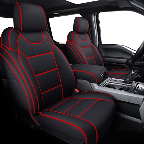Coverado 2015-2023 Ford F150 Seat Covers Truck With Waterproof Neoprene, Custom Car Seat Cover Full Set Fit 2017-2023 F250 F350 F450, Front And Back Car Seat Protector For Pickup Crew Cab, Red Black #TOP14