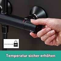 hansgrohe Vernis Blend - Duschsystem mit Thermostat, Regendusche (205 mm) mit Armatur, Handbrause (2 Strahlarten), Schlauch, Brausestange und runder Kopfbrause (1 Strahlart), Mattschwarz, 26276670 – Ansicht 5