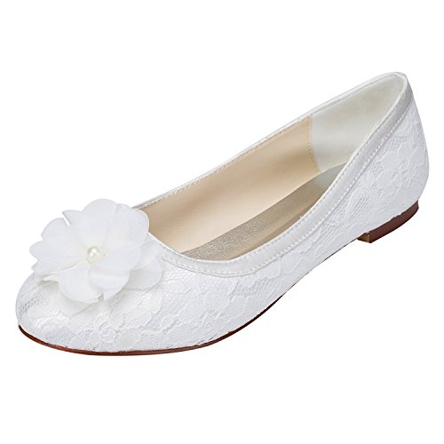 Emily Bridal Women's Satin Flat Heel Flats Crystal Heel