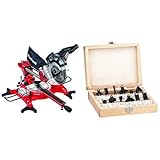 Juego de 12 piezas Einhell TH-SM 2131 Dual - Ingletadora telescópica + OF-G 1100 E - Caja de 12 fresas