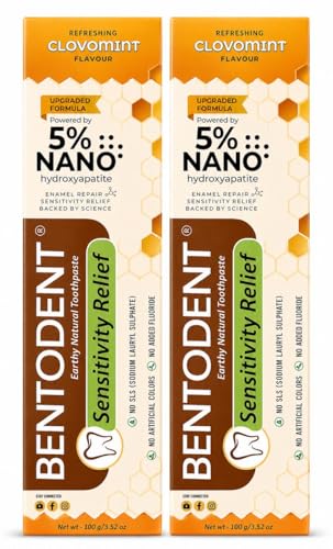 Bentodent Toothpaste | Natural Fluoride Free Foam Free & SLS Free (100g (pack of 2) Clovomint)