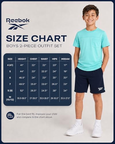Image of Reebok Boys Athletic Shorts Set - 2 Piece Summer Clothes Outfit with Graphic Tee and Boys Basketball Shorts for Active Kids