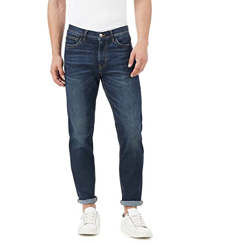 Image of INKD Men's Contrast Stitch Stretchable Regular Fit Jeans (Indigo - Sky Why, 28)