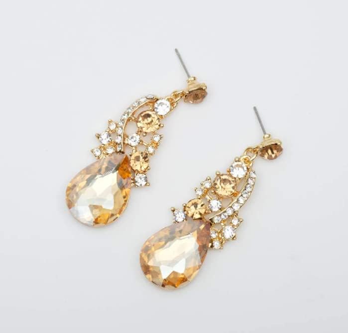 Secret for Longevity Gold Tone Antique Style Art Deco Amber Honey Yellow Topaz Citrine Champagne Rhinestone Statement Wedding Bridal Prom Chunky Statement Earrings Necklace Gift Set - Image 6