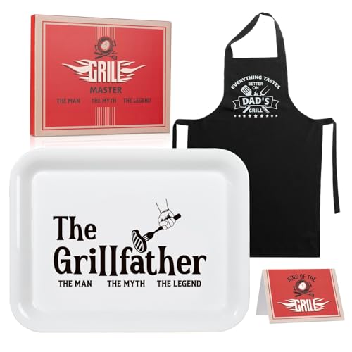 for Dad: Father’s Day Grilling Gift Set for Dad – Engraved Grill Plate & Apron – Cool Birthday Gifts for Dads Who Want Nothing