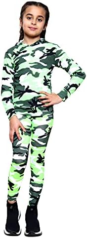 Aelstores Girls Camouflage Hooded Top and Leggings Tracksuit Set Neon Green 11-12 Years