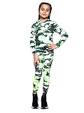 Aelstores Girls Camouflage Hooded Top and Leggings Tracksuit Set Neon Green 11-12 Years