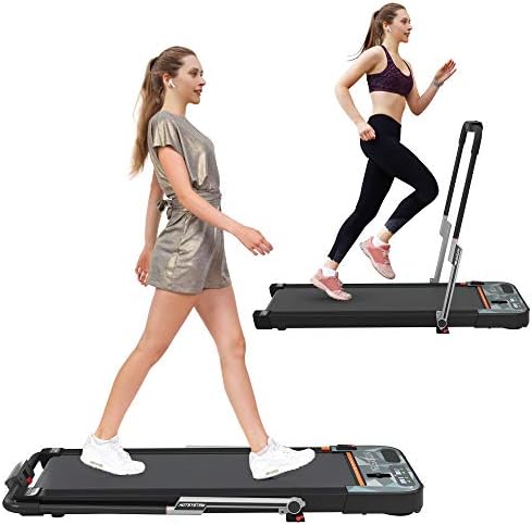 HOTSYSTEM 2 in 1 Installation-Free Folding Treadmill, 2.5HP Portable Under Desk Treadmill with Bluetooth, LED, Remote Control Smart Treadmill for Home Office Cardio Exercise