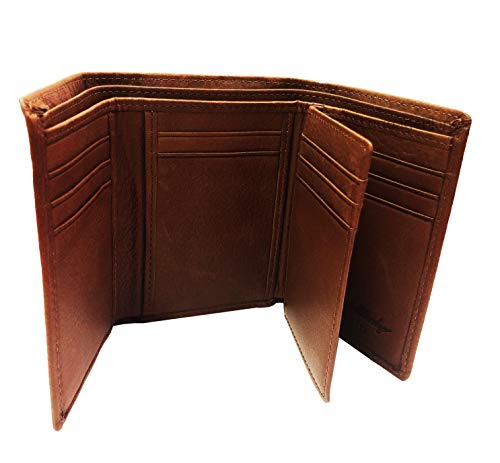 RFID Extra Page Mens Trifold Leather Wallet - Brandy3