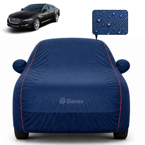 Image of Car Cover for Jaguar XJ | 100% Waterproof Heavy-Duty 3-Layer Car Body Cover | All-Weather Rain, UV, Sun & Dust Protection | Custom Fit | Mirror & Antenna Pockets | Navy Blue