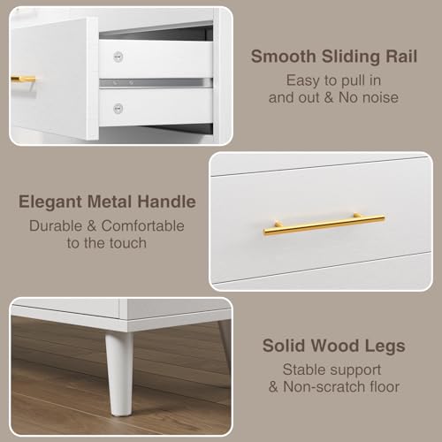 Aiho 5 Drawer Dresser, Tall Dresser with Metal Handles, Wood Storage Organizer for Bedroom, Hallway, or Entryway, White