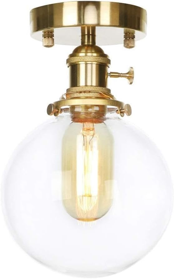 E27 Creative Amber Glass Minimalist Ceiling Light Simple Golden Copper Ceiling Lamp Room BedroomPostmodern Home Lighting Fixtures (Color : Transparent)
