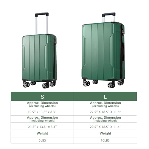 Luggage Sets 2 Piece, Hardshell ABS Lightweight and Expandable(only 28") Suitcases with Double Wheels, Carry-on Luggage, 2-Piece Set (20/28), Green2